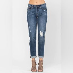 NWT Judy Blue Destroyed Cuffed Slim Fit Mid Rise Jeans